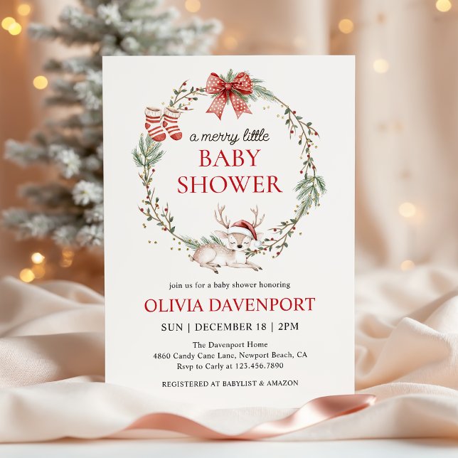 Invitación Merry Little Christmas Winter Reindeer Baby Shower (Subido por el creador)