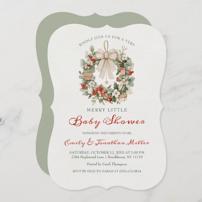 Invitación Merry Little Christmas Wreath Baby Shower (Anverso / Reverso)