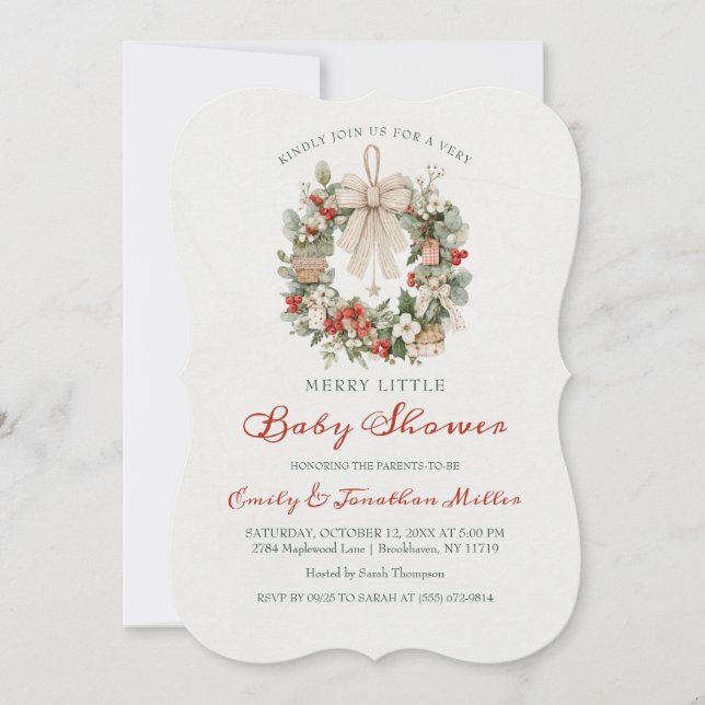 Invitación Merry Little Christmas Wreath Bow Baby Shower (Anverso)