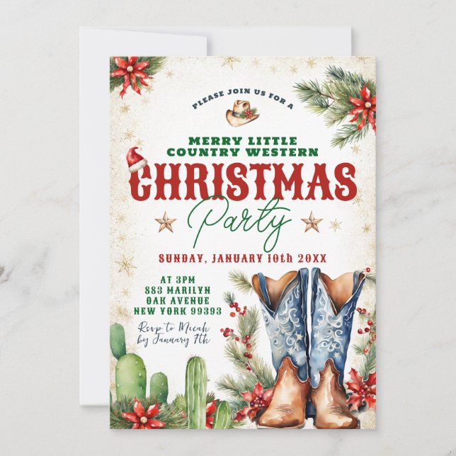 Invitación Merry Little Country Western Navidades Fiesta (Anverso)