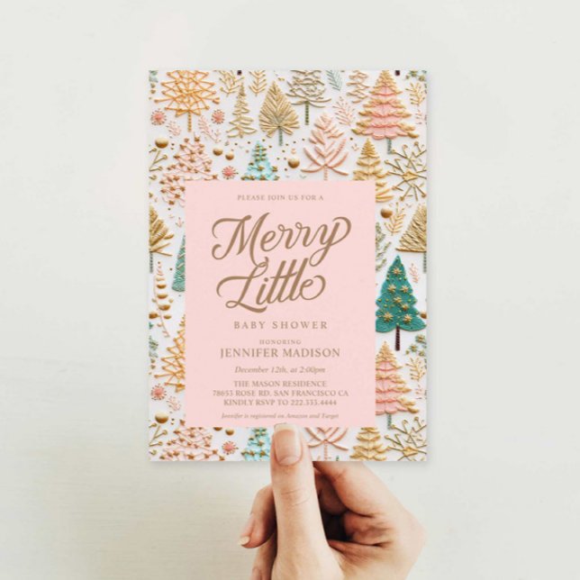 Invitación Merry Little Girl Baby Shower (Elegant Pink Christmas Baby Shower Invitation)