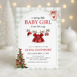 Invitación Merry Little Girl Gingham Christmas Baby Shower