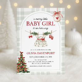 Invitación Merry Little Girl Gingham Christmas Baby Shower