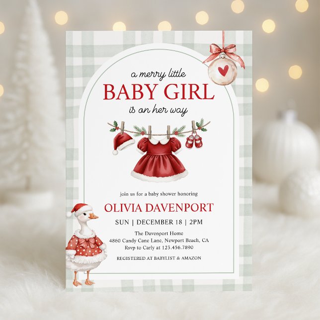 Invitación Merry Little Girl Goose Christmas Baby Shower (Subido por el creador)