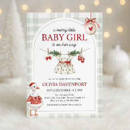 Invitación Merry Little Girl Goose Christmas Baby Shower