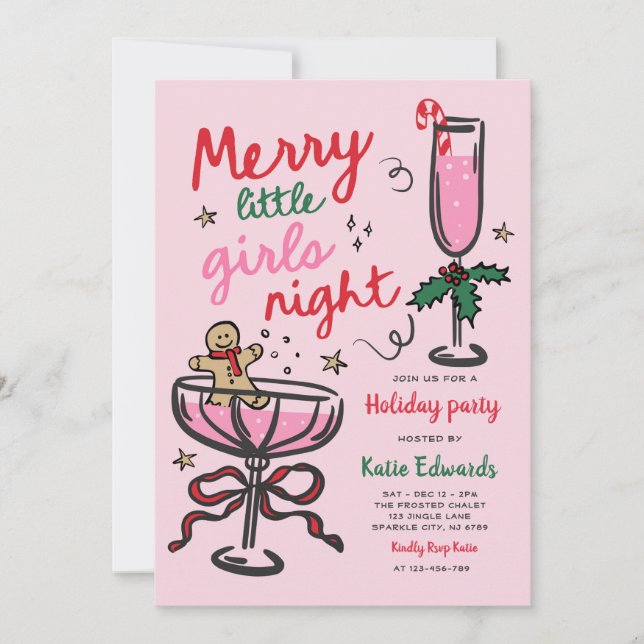 Invitación Merry Little Girls Night Christmas Cocktail Party (Anverso)