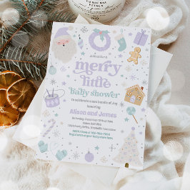 Invitación Merry Little Navidades Baby Shower Purple & Silver