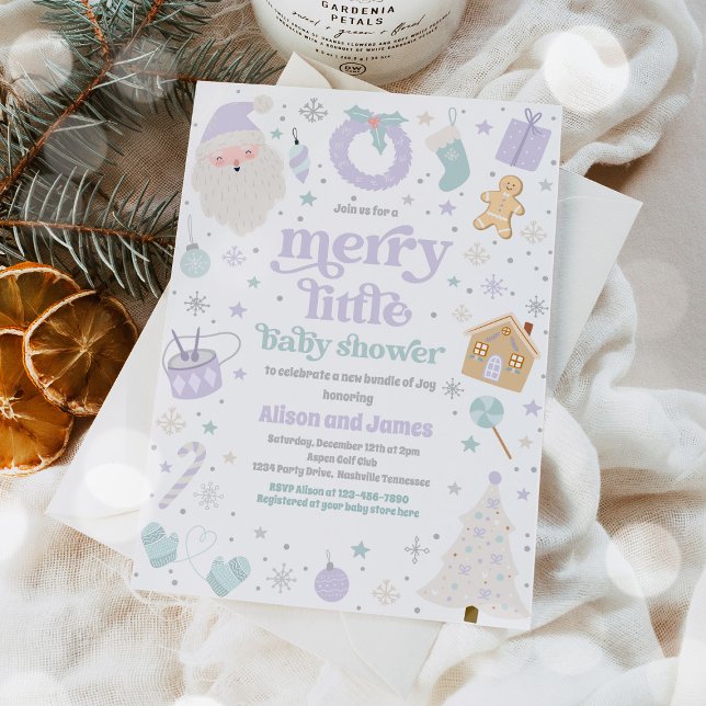 Invitación Merry Little Navidades Baby Shower Purple & Silver (Subido por el creador)
