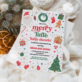 Invitación Merry Little Navidades Baby Shower Rojo Y Azul