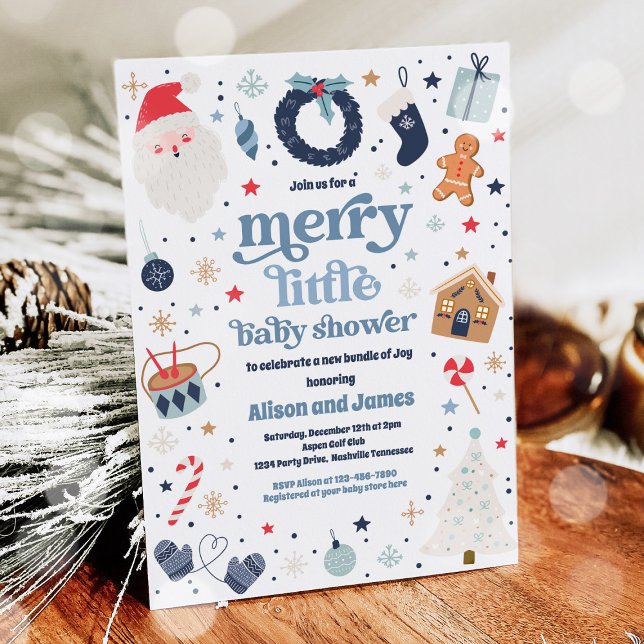 Invitación Merry Little Navidades Baby Shower Rojo Y Azul (Subido por el creador)