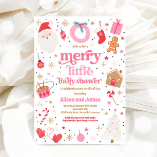 Invitación Merry Little Navidades Baby Shower Rojo Y Rosa