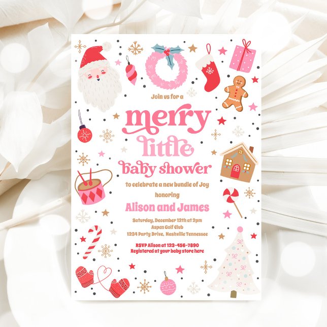 Invitación Merry Little Navidades Baby Shower Rojo Y Rosa (Subido por el creador)