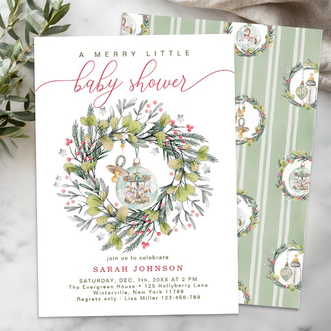Invitación Merry Little Navidades Baby Shower Wreath (Holiday Baby Shower Theme)