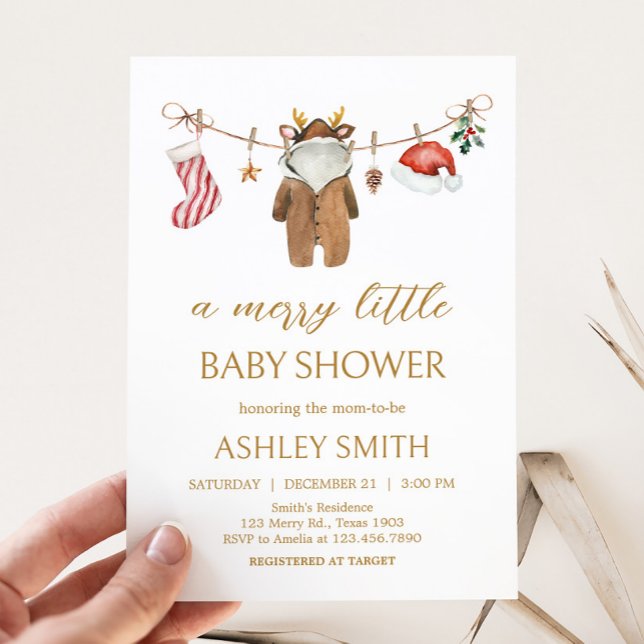 Invitación Merry Little Navidades Ropa Baby Shower (Merry Little Clothes Baby Shower Invitation)