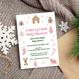 Invitación Merry Little Navidades Rosa Baby Shower