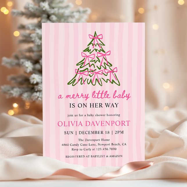 Invitación Merry Little Pink Bow Christmas Girl Baby Shower (Subido por el creador)