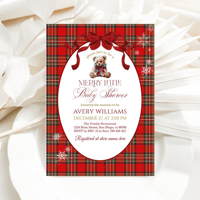 Invitación Merry Little Red Bow Christmas Plaid  (Subido por el creador)