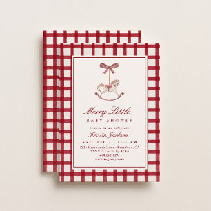 Invitación Merry Little Red Rocking Horse Winter Baby Shower