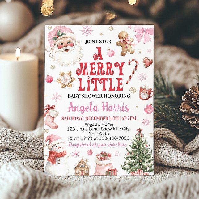 Invitación Merry Little Retro Christmas Santa Baby Shower (Subido por el creador)