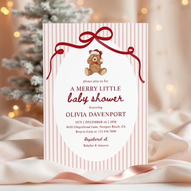 Invitación Merry Little Teddy Bear Red Christmas Baby Shower (Subido por el creador)