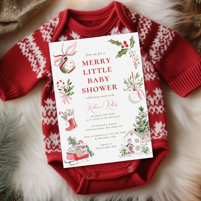Invitación Merry Little Watercolor Christmas Baby Shower (Subido por el creador)