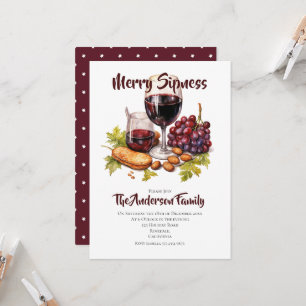 Invitación Merry Sipness Queso y Fiesta de Vino Acuarela