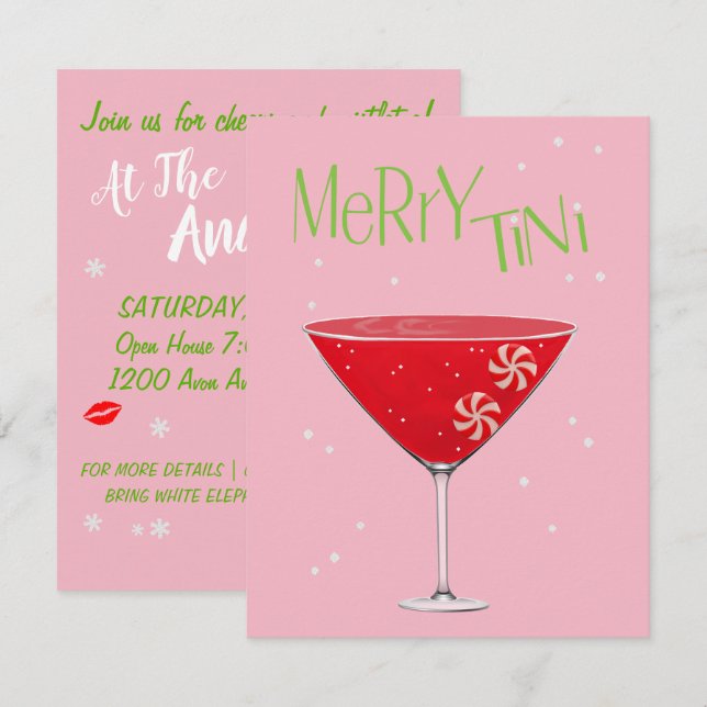 Invitación Merry-tini Merry Martini Holiday Cocktail Fiesta (Anverso / Reverso)
