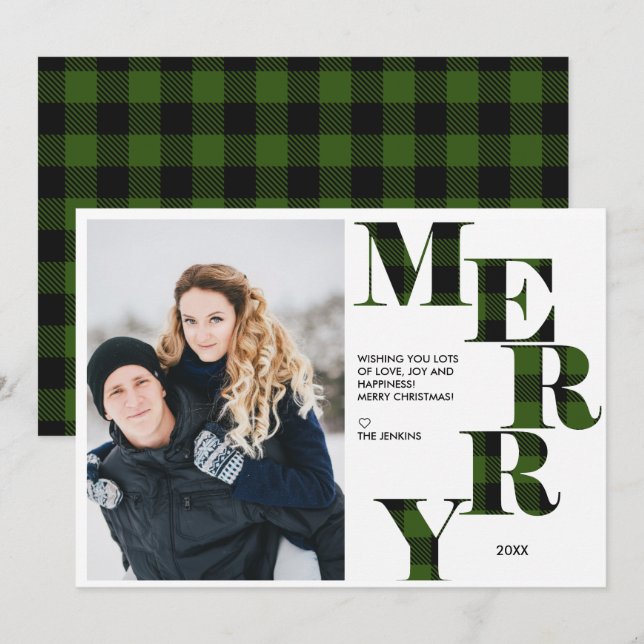 Invitación Merry | Vacaciones fotográficas de búfalo verde (Anverso / Reverso)