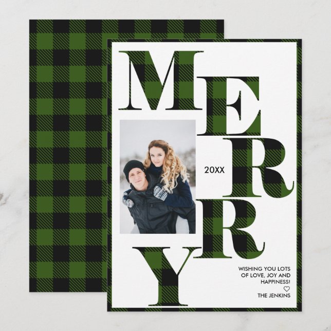 Invitación Merry | Vacaciones fotográficas verticales de búfa (Anverso / Reverso)