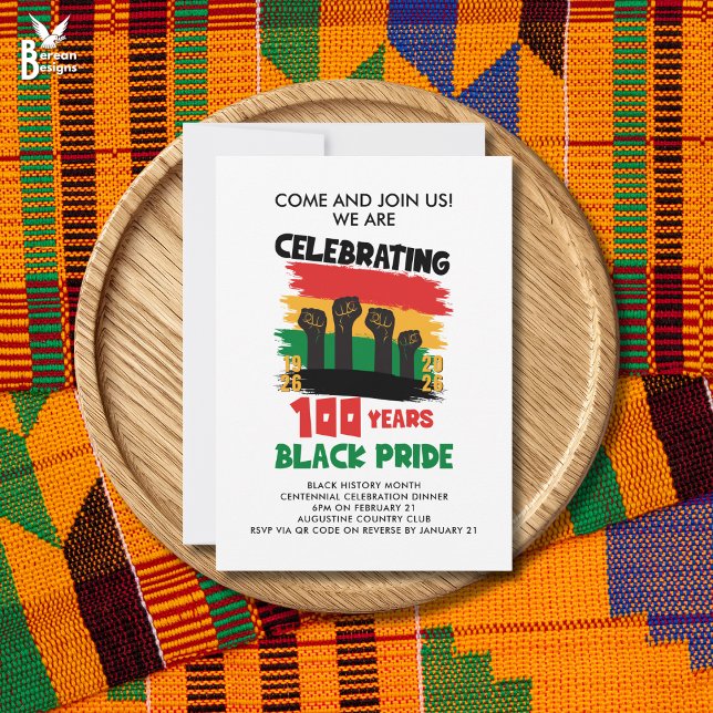 Invitación MES DE LA HISTORIA NEGRA Centenario (Black History Month Centennial flat card invitation to celebrate 100 years of Black pride)