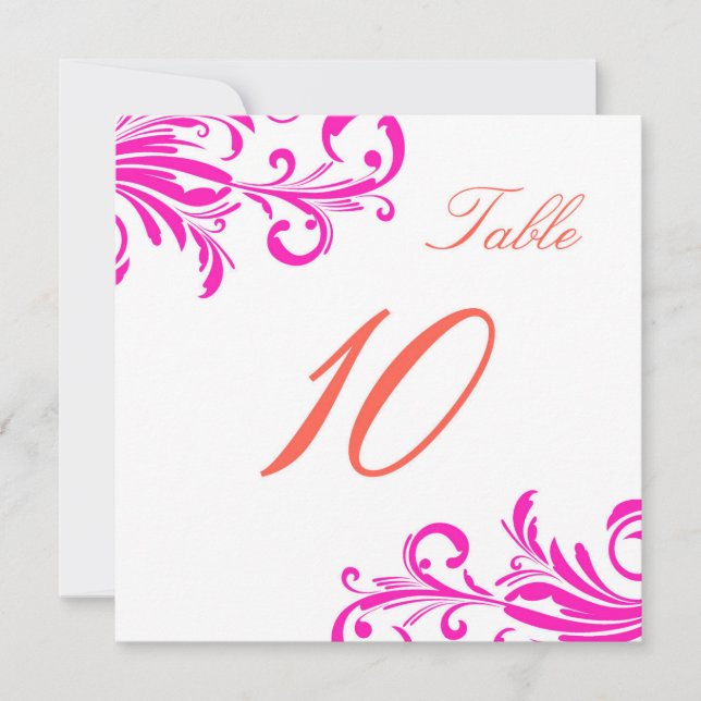 Invitación Mesa 10 Remolinos Elegantes Rosa Caliente (Anverso)