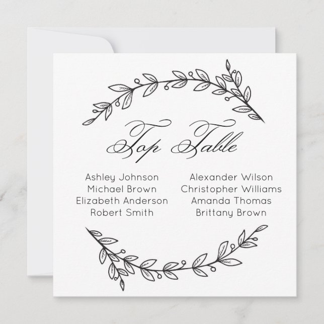 Invitación Mesa alta simple de boda. Gráfico de asientos botá (Anverso)