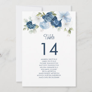 Invitación Mesa Azul Polvo Floral Número de asiento 14 Bodas