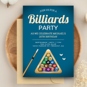 Invitación Mesa de billar azul snooker fiesta de cumpleaños