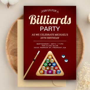 Invitación Mesa de billar roja Billar Snooker Fiesta de cumpl