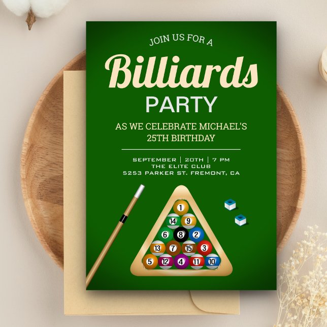 Invitación Mesa de billar verde cumpleaños fiesta de snooker (Subido por el creador)