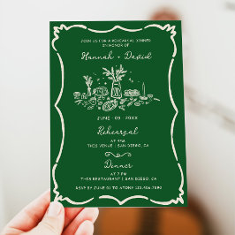 Invitación Mesa de Cena Moderna de Ensayos de Mano Verde