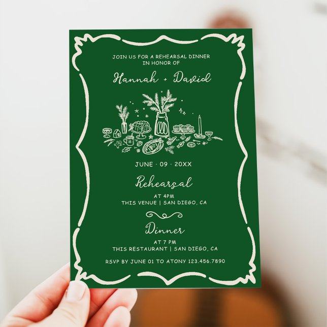 Invitación Mesa de Cena Moderna de Ensayos de Mano Verde (Subido por el creador)