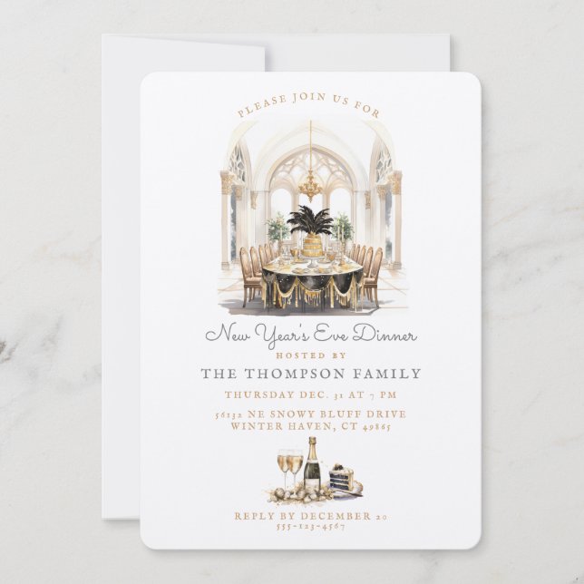 Invitación Mesa de comedor | Cena de Año Nuevo (Anverso)