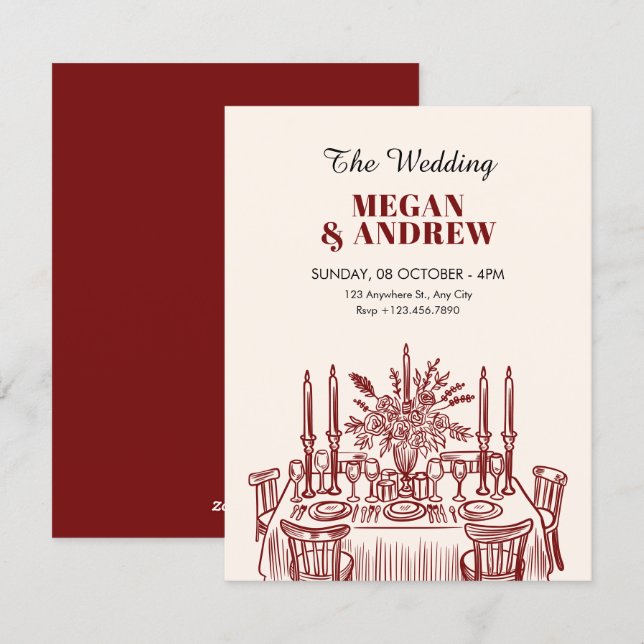 Invitación Mesa de comedor clásica Boda (Anverso / Reverso)