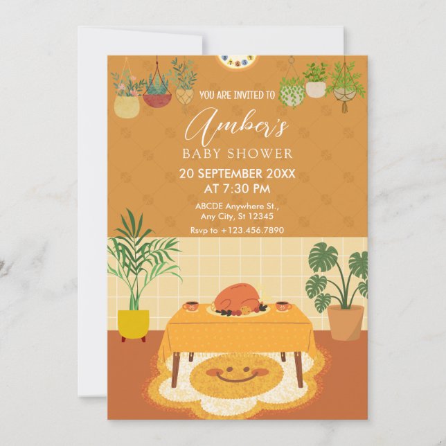 Invitación Mesa de comedor con plantas y ducha de bebé (Anverso)