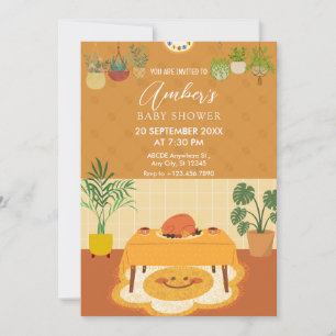 Invitación Mesa de comedor con plantas y ducha de bebé