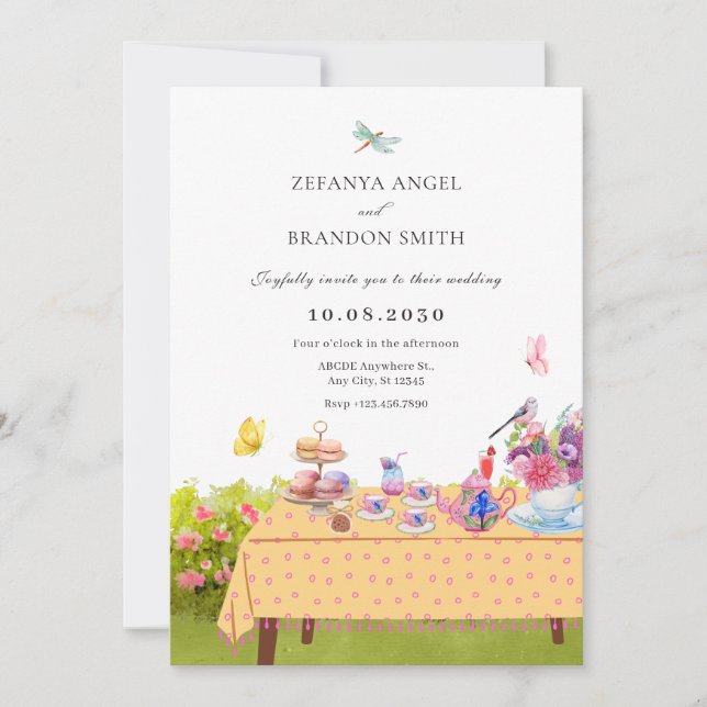 Invitación Mesa de comedor en el jardín boda natural (Anverso)