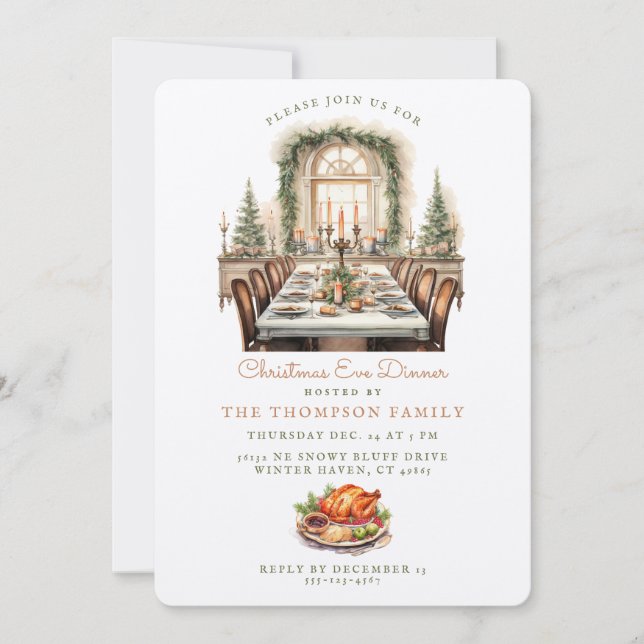 Invitación Mesa de comedor | Navidades Eve Dinner Invitati (Anverso)