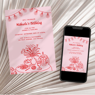 Invitación Mesa de garabatos y luces de cuerda: Fiesta de cum