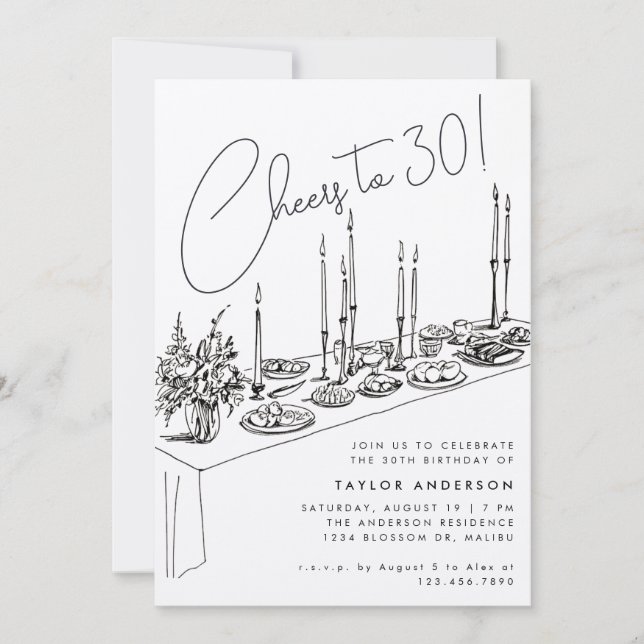 Invitación Mesa de la cena vitoreando a un Fiesta de cumpleañ (Anverso)