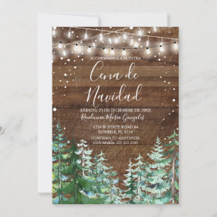Invitación Mesa de Navidad de Madera Rústica Árboles de Pino 