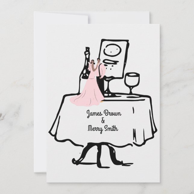 Invitación Mesa de novia y novio rosa Boda blanco y negro (Anverso)