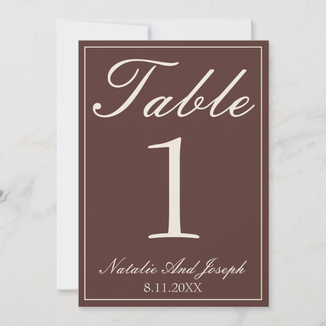 Invitación Mesa de Número de Boda de Chocolate Marrón Dinero  (Anverso)