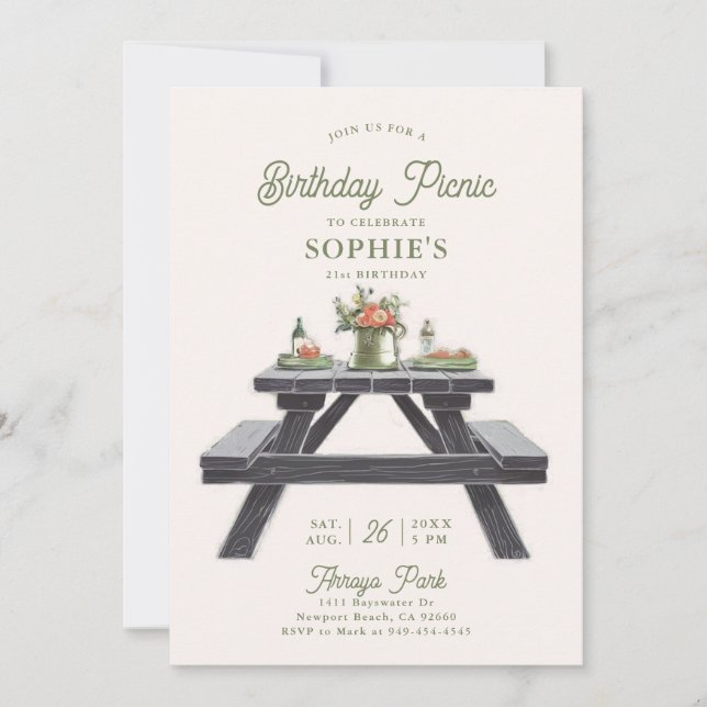 Invitación Mesa de picnic Verano Elegante Moderno Cumpleaños  (Anverso)